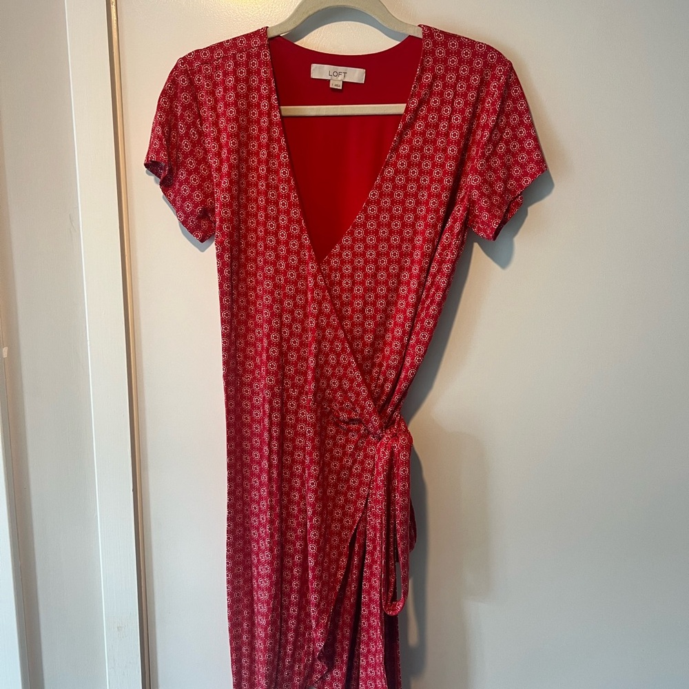 LOFT Patterned Red Midi Dress